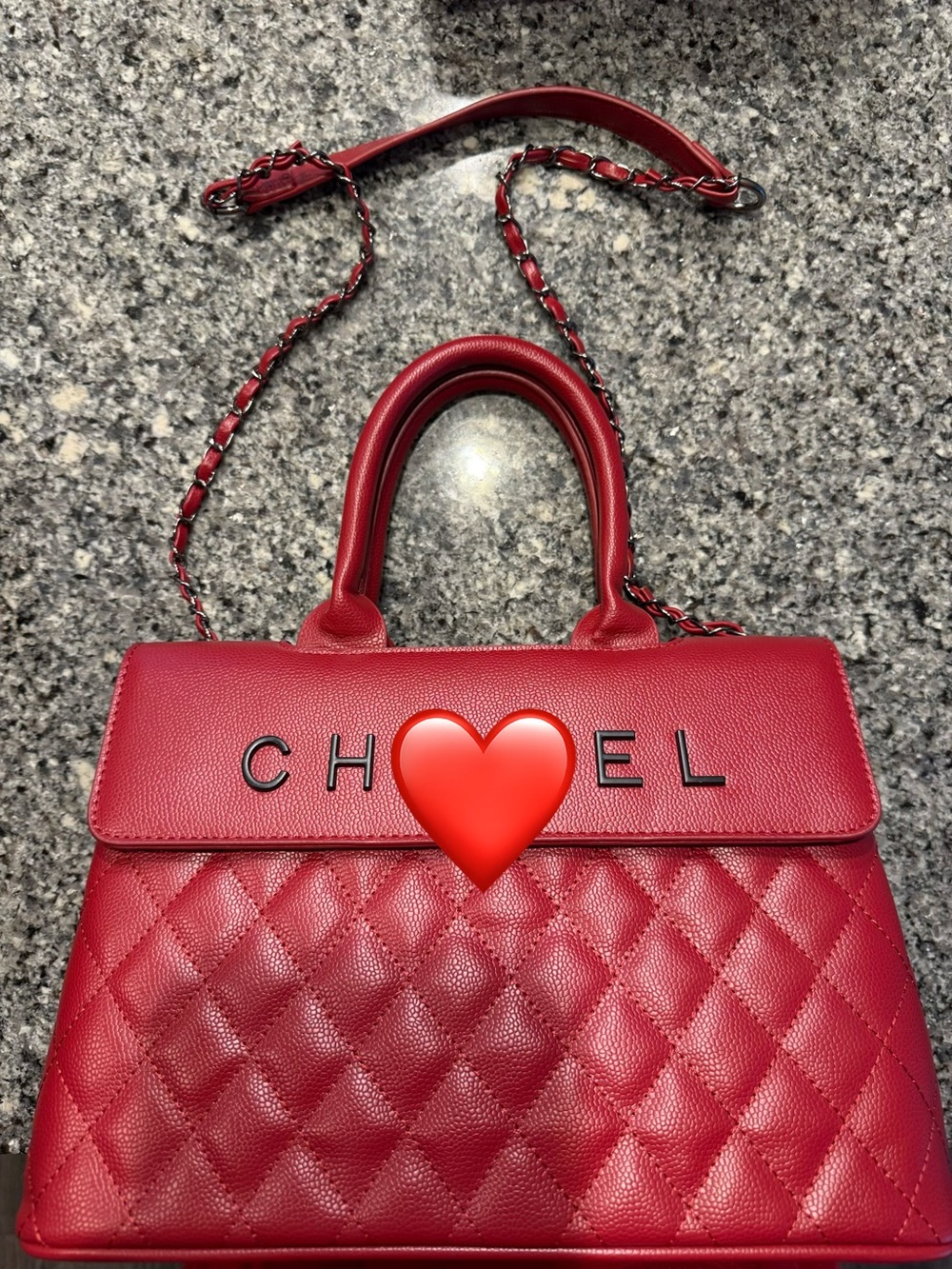 Designer inspired Red Quilted Top-Handle Shoulder Bag